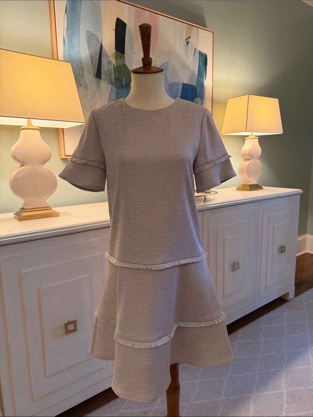 Marie Oliver Light Taupe Tiered Ruffle Dress - Women